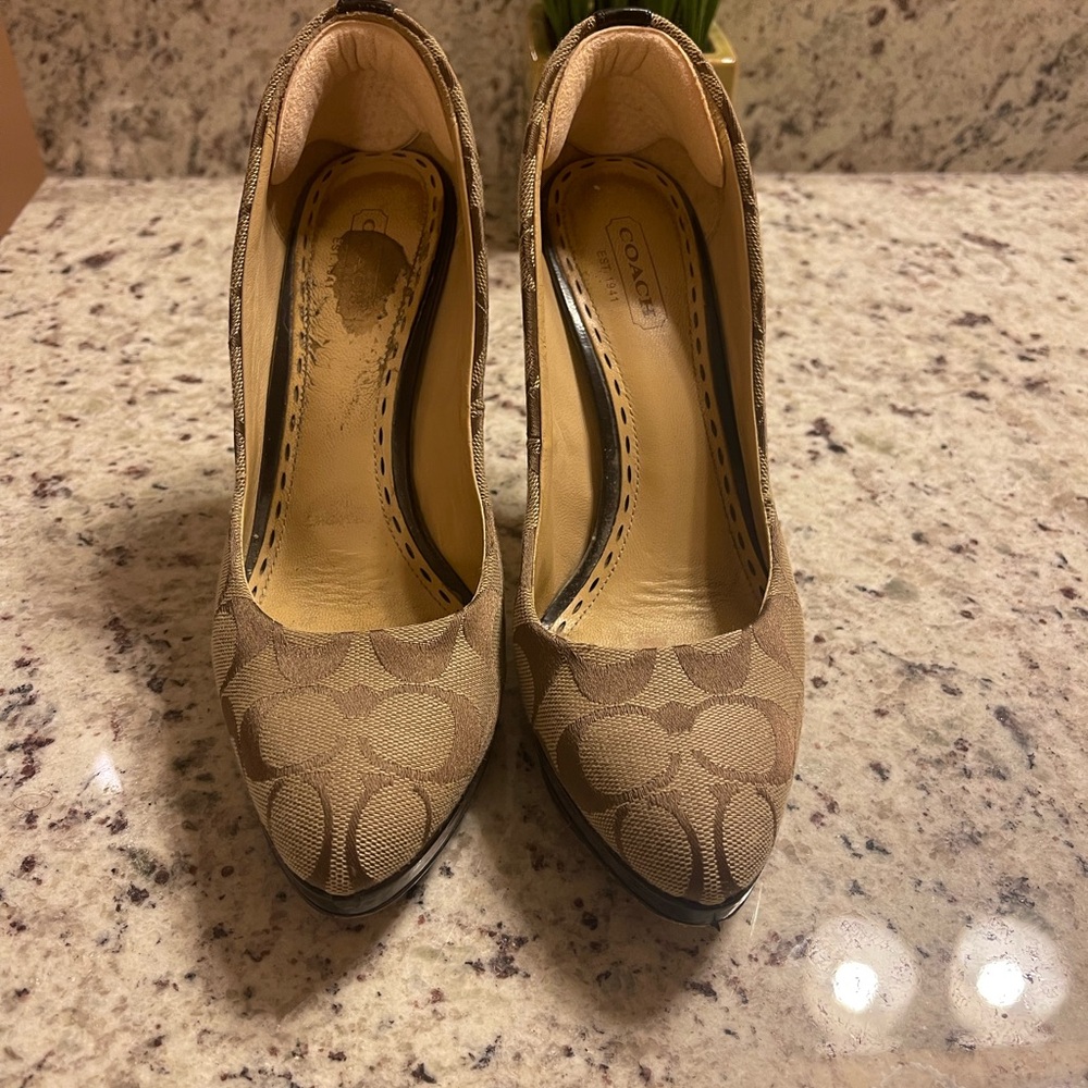 Coach Tan and Brown Patterned Heels - Picture 2 of 5